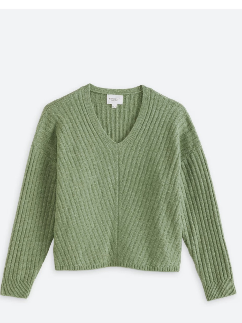 Everlane Olive Sage Ribbed V-Neck Sweater